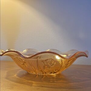 Vintage Jeannette Glass Fruit Bowl in Marigold Carnival Glass